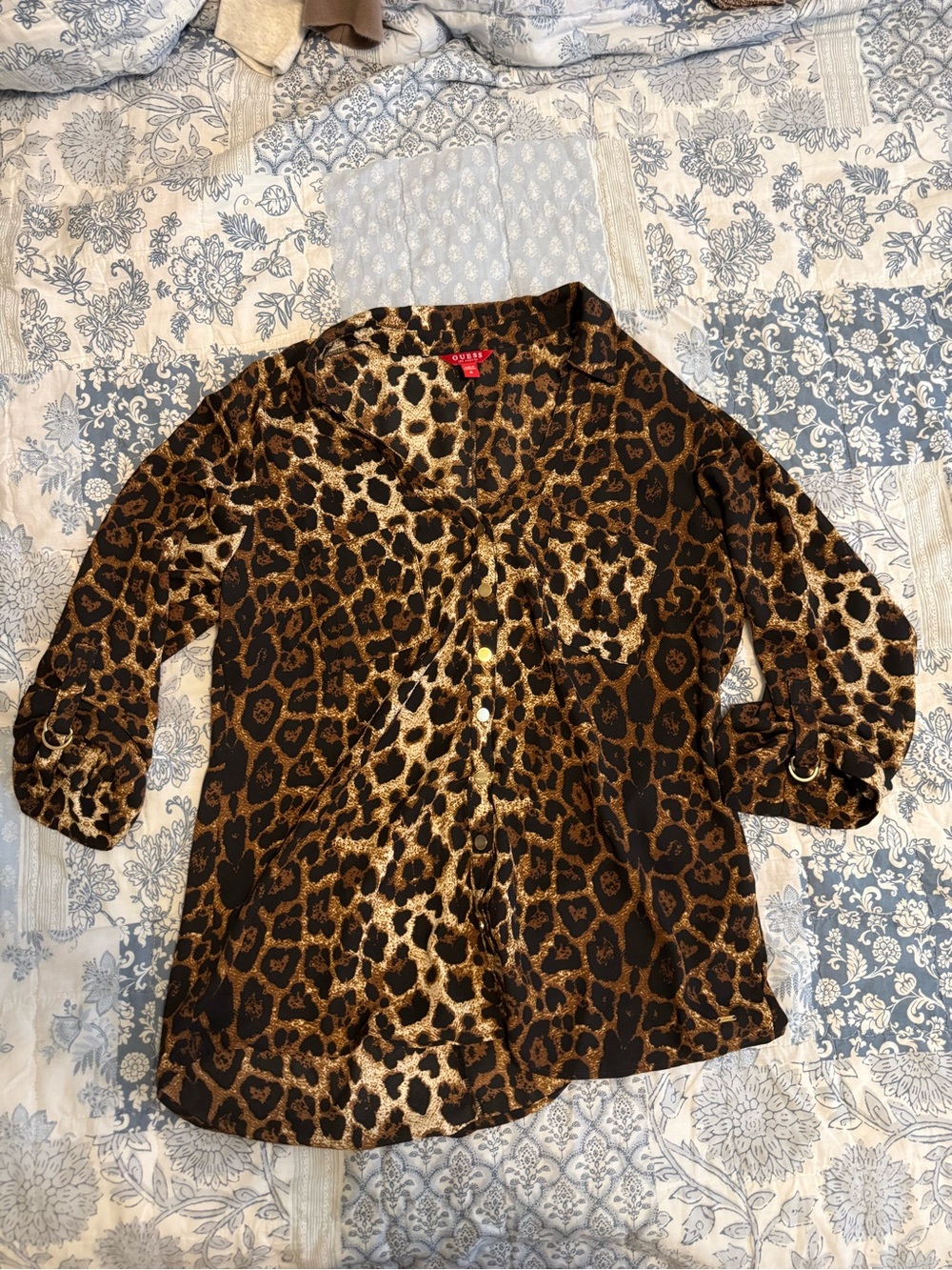 GUESS Leopard Print Button-Front Blouse